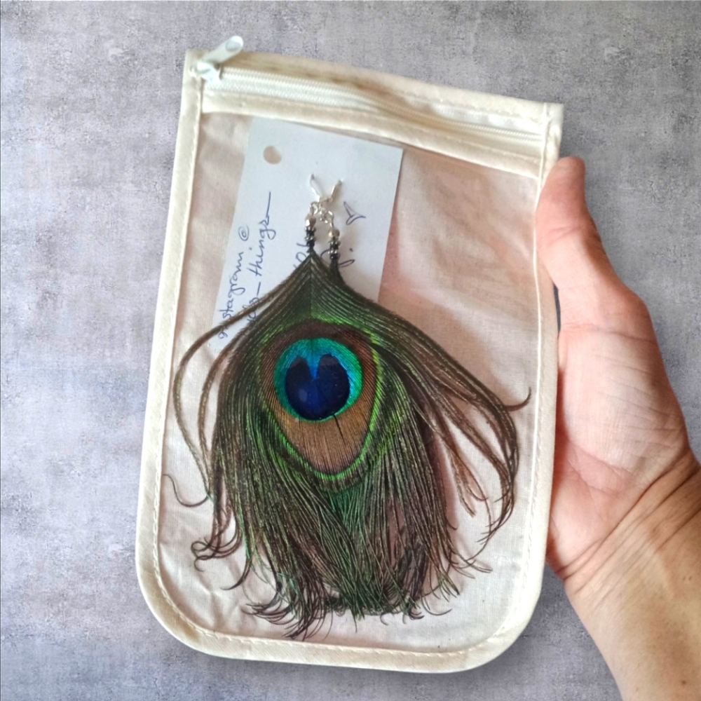 Handmade Peacock Emerald and Turquoise Feather Statement Earrings